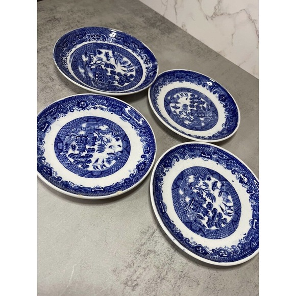 Vintage Mix Petrus Regout Co Blue Willow Saucer Porcelain Plate Holland Set of 4 - Picture 6 of 9